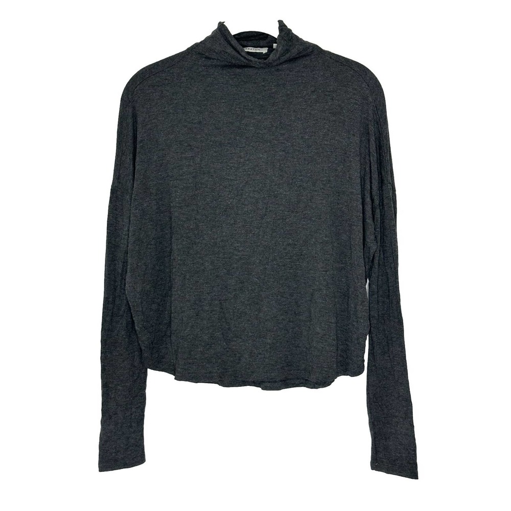 BABATON Women's Gray Mock Neck Dolman Long Sleeve Boxy Top Blouse Sz XS